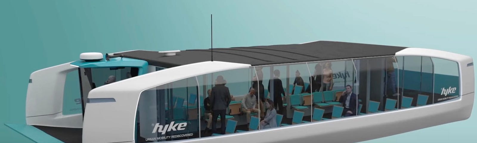 A side view of the Hyke Smart Ferry loaded with passengers and ready for water travel.