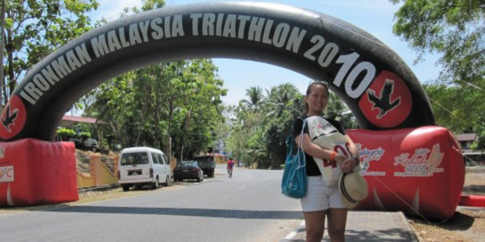The author on the IronMan Malaysia Triathlon 2010 finish line.