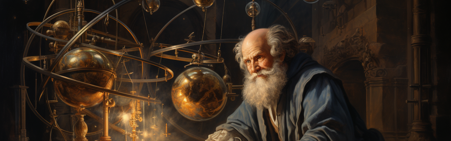 Midjourney generated image of Galileo under house arrest with orrery