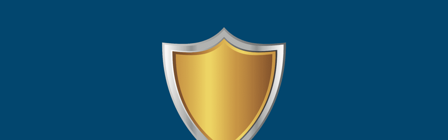 A Golden color Antivirus Shield on the dark blue background