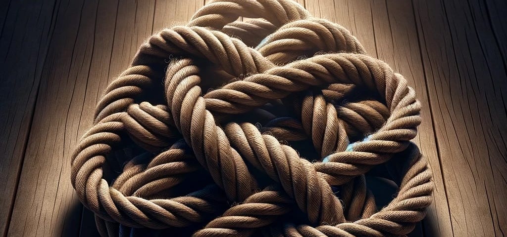 An AI image of a tangle of rope in a pile.