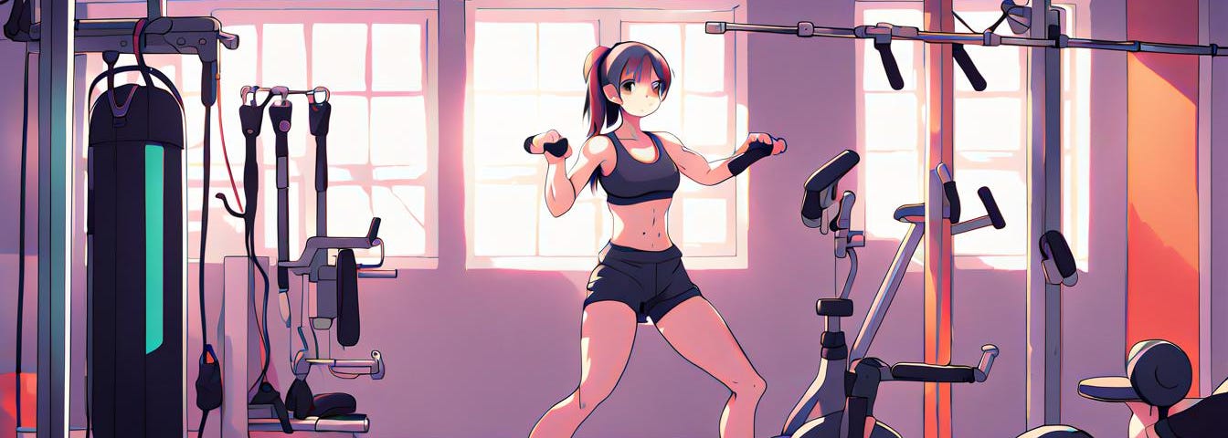 Lady with home gym workout anime