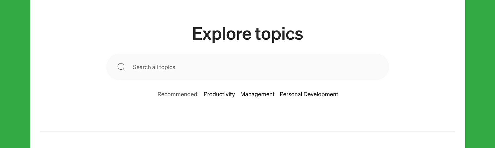 Screenshot of “Explore Topics” page with Explore Topics header, a search bar, and a list of topics.