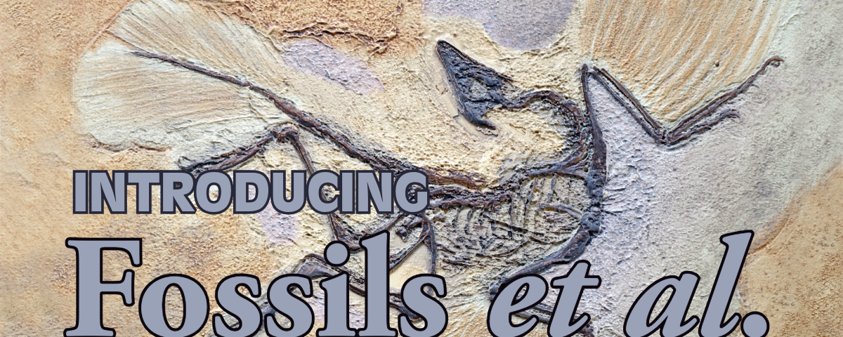 A banner saying introducing fossils et al. There is an Archeopteryx in the background