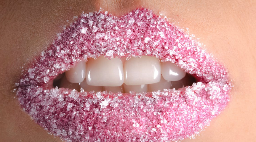 Lips covered with crushed diamonds.