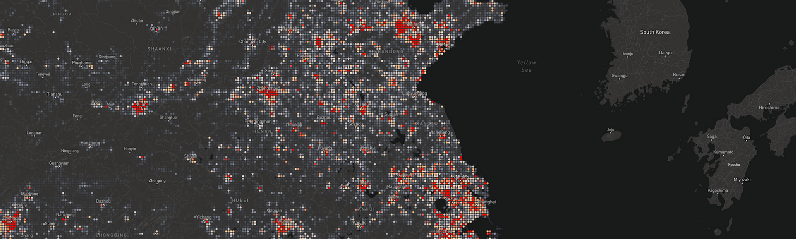 Aggregated building change heatmap over Eastern China