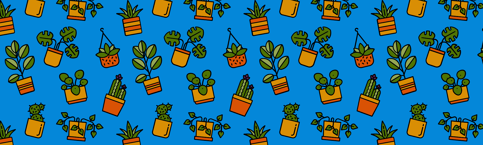Colorful icons of potted plants arranged in a geometric repeating pattern. This is Noun Project’s guide to how to make a repeating pattern in Illustrator.
