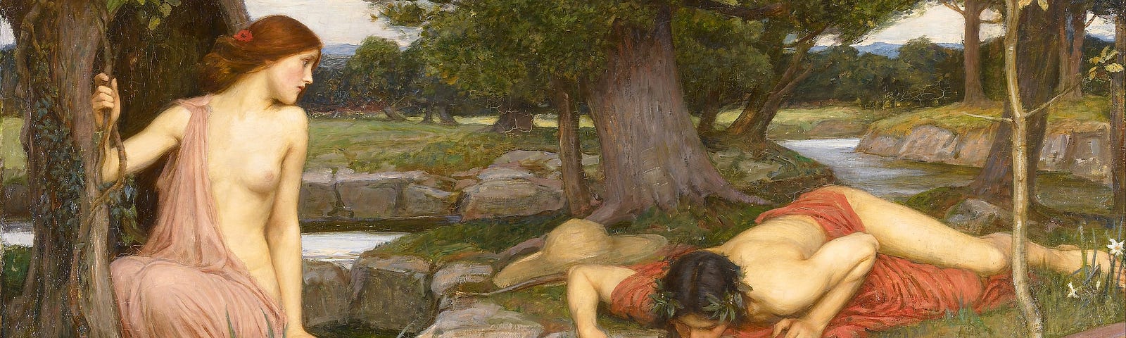 The painting, “Echo and Narcissus” by John William Waterhouse