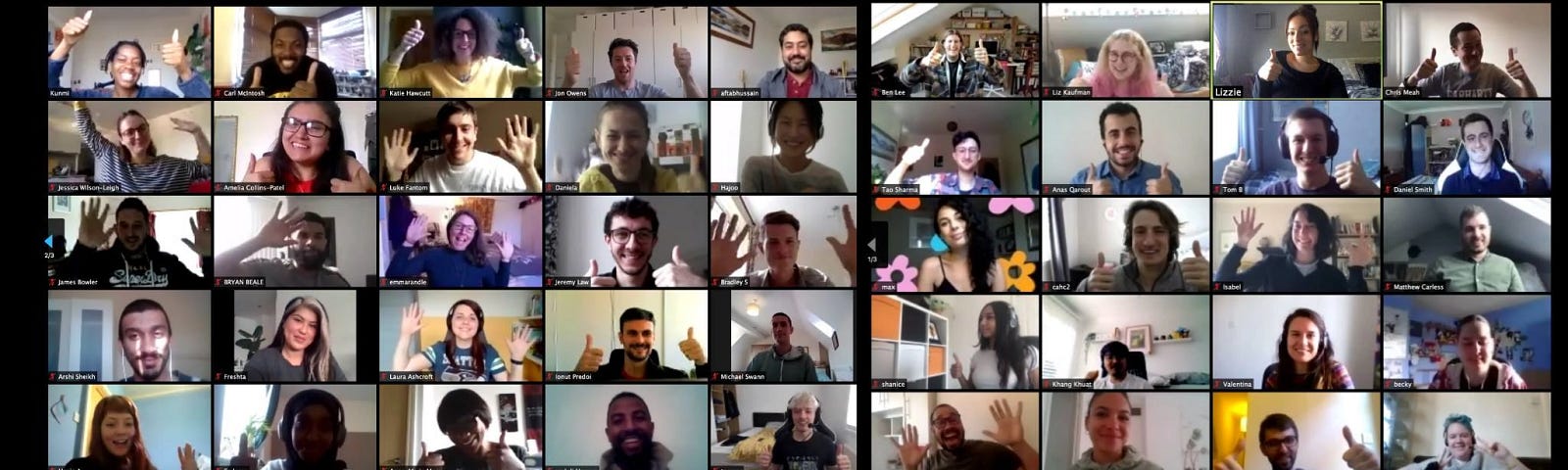 Screenshot of 48 School of code bootcampers on Zoom