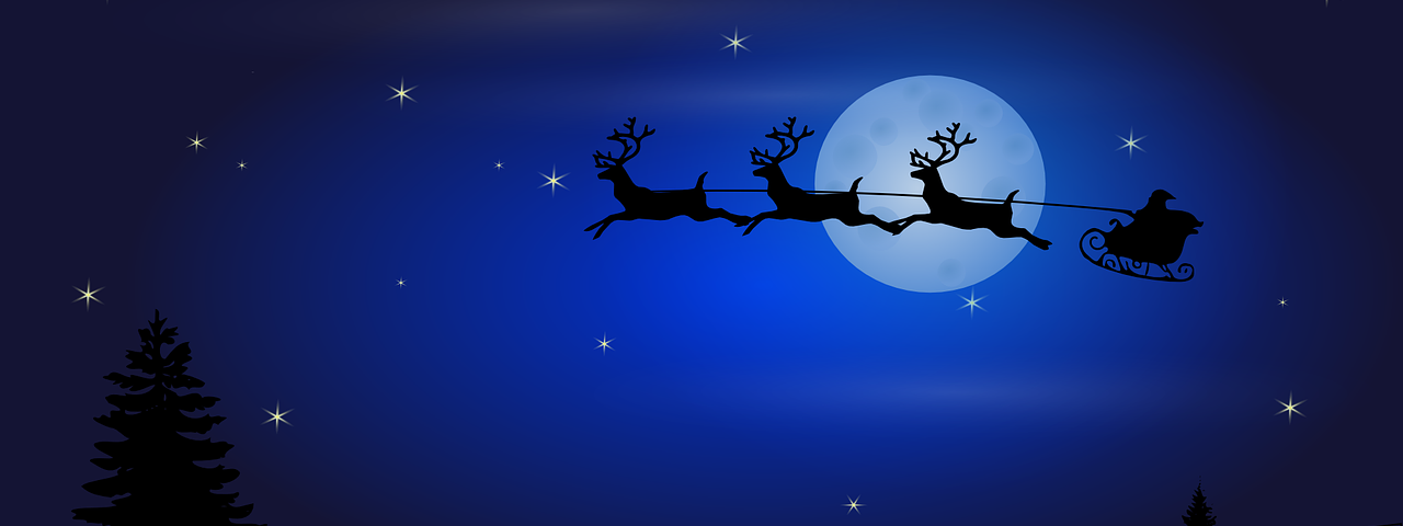 Santa, sleigh and reindeer as a moonscape