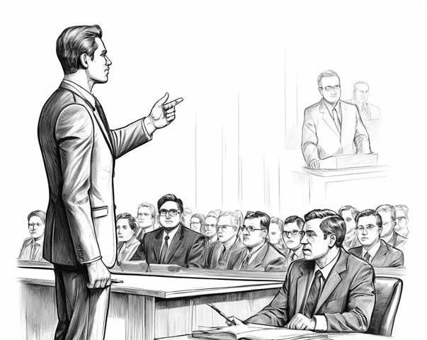 A lawyer in a full house court