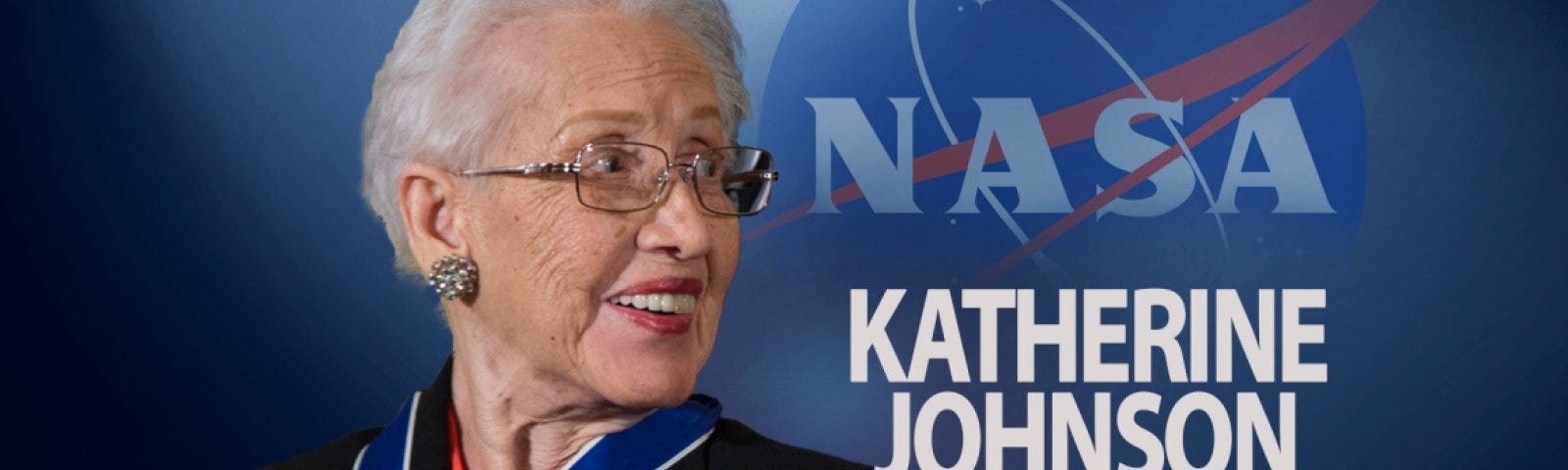 Katherine Johnson with NASA logo wearing Presidential Award Medal