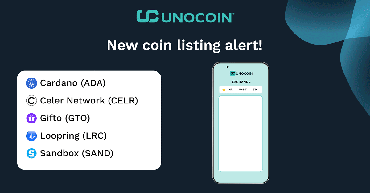 Buy ADA, CELR, GTO, LRC and SAND at Unocoin