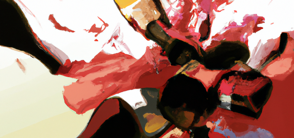 Digital illustration of red wine bottles being smashed.