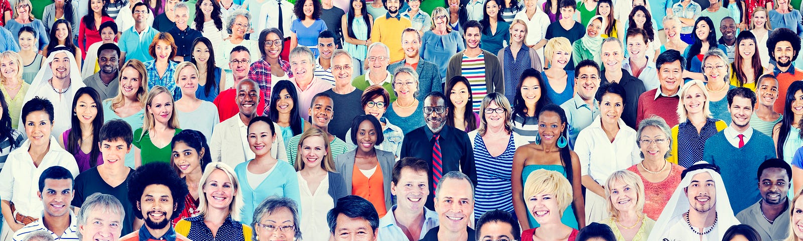 Large group of diverse people standing together, togetherness and unity concept