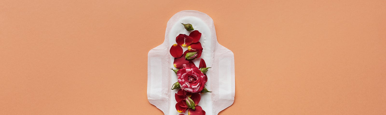 Woman’s feminine hygiene product with rose petals