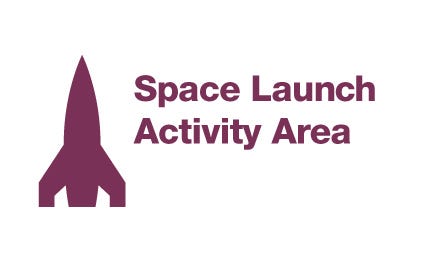 Rocket symbol delineates a space launch activity area