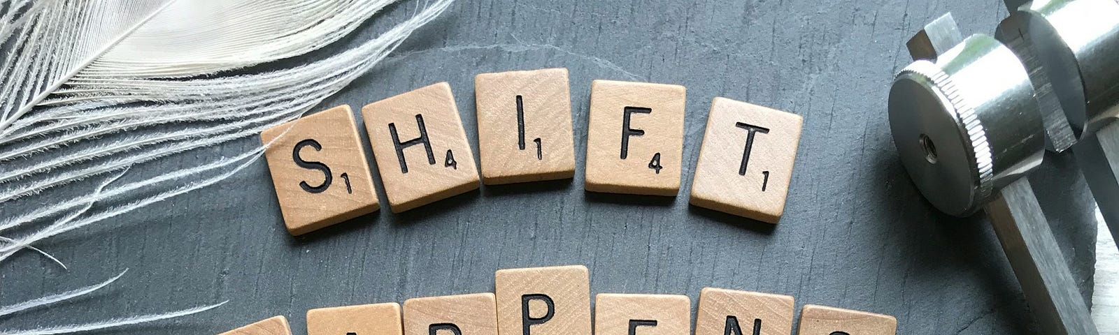 Scrabble letters spelling out the words Shift Happens