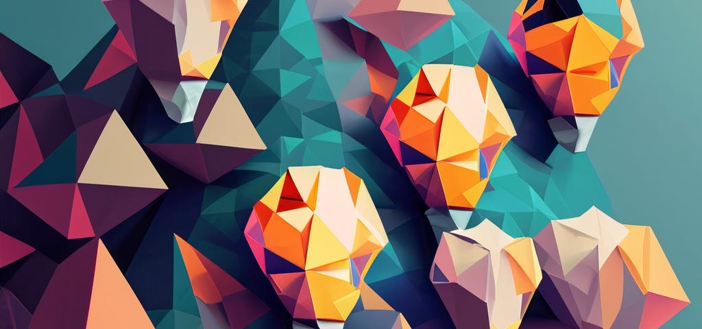 An abstract image of floating lightbulbs in a poly poly art style.