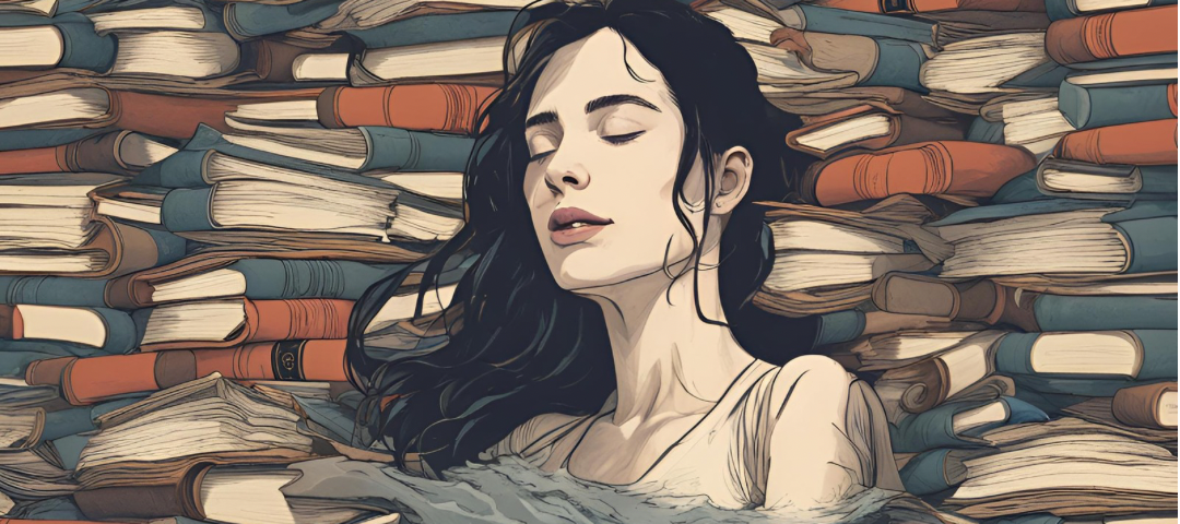 A woman in the ocean of books