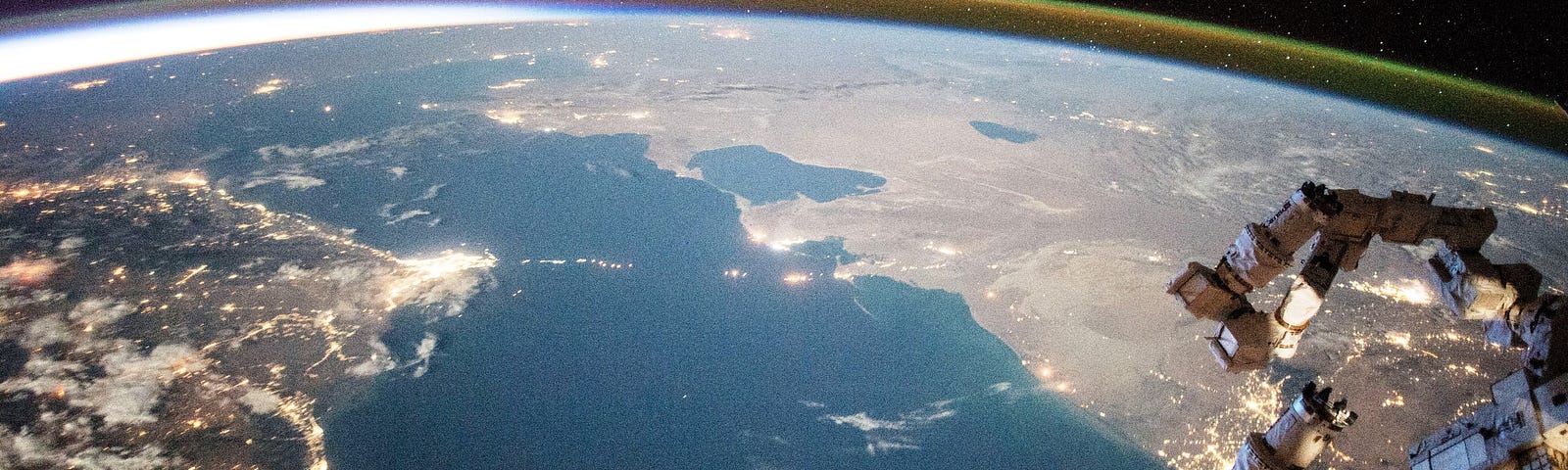 NASA image of the Caspian sea’s southern shore at dusk