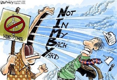 Cartoon of NIMBY reaction to wind energy