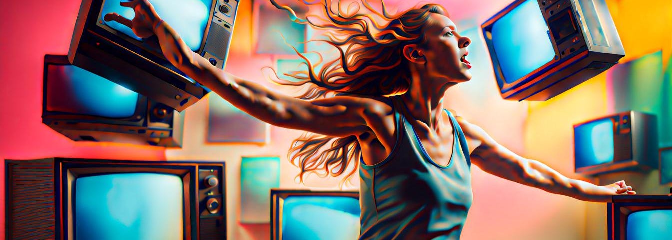 Woman throwing television