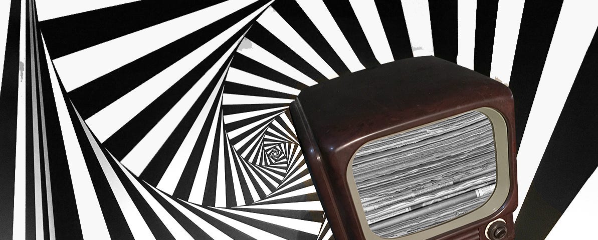 Antique television set in a vortex graphic