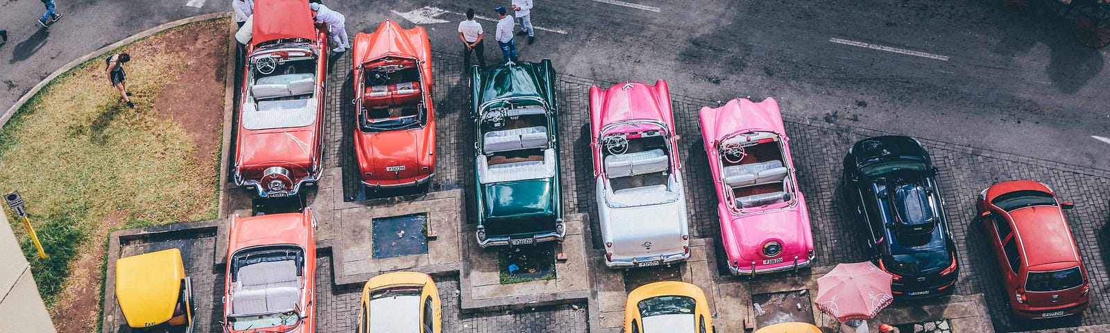 parking lot of vintage cars