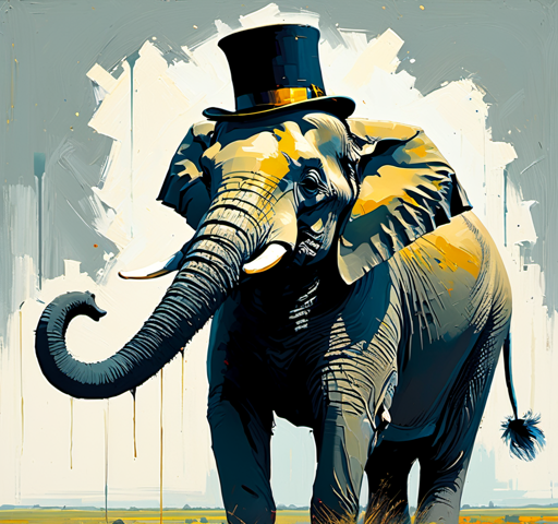 An elephant wearing a top hat.