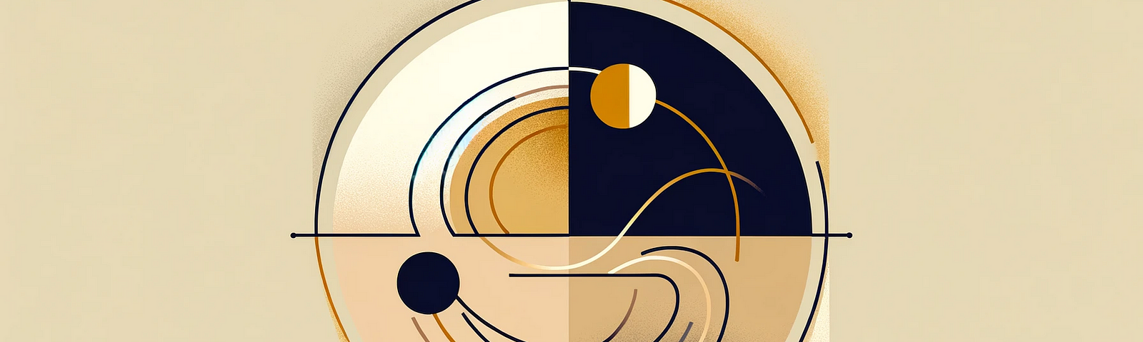 An abstract representation of decision-making featuring colors of beige, bright gold, and dark violet, symbolizing the balance between intuition and analysis.