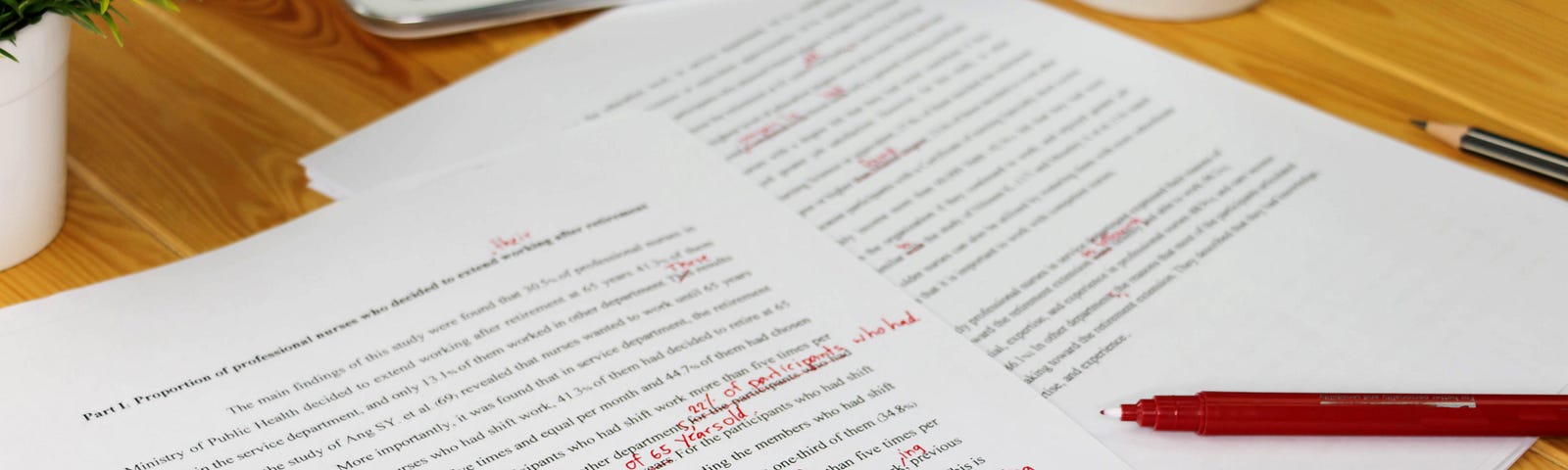 manuscript with red proofreading corrections