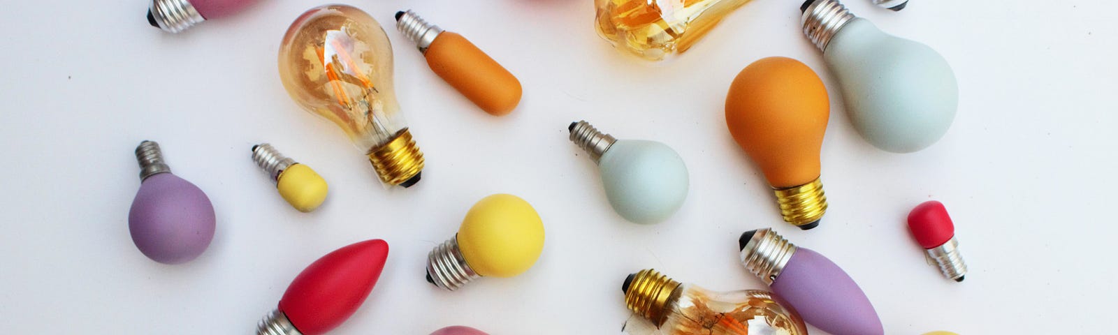 A collection of lightbulbs in different sizes, styles, shapes and colours