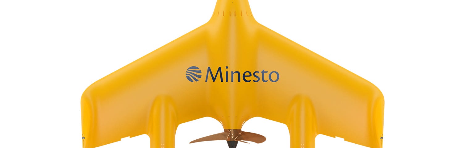 IMAGE: A yellow Minesto underwater kite, that allows to generate 3.5 GWh of electricity per year thanks to tides and underwater streams