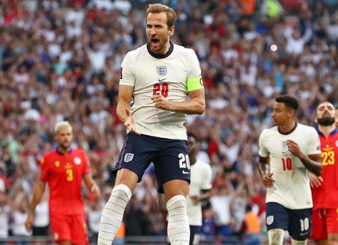 A picture of England captain, Harry Kane celebrating a goal. The striker has become the third-highest goal scorer for England. We can only hope He continues his imoressive country record in the EPL.