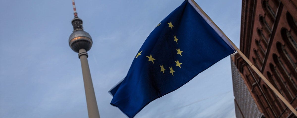 EU flag waving in front of Berlin’s TV tower.