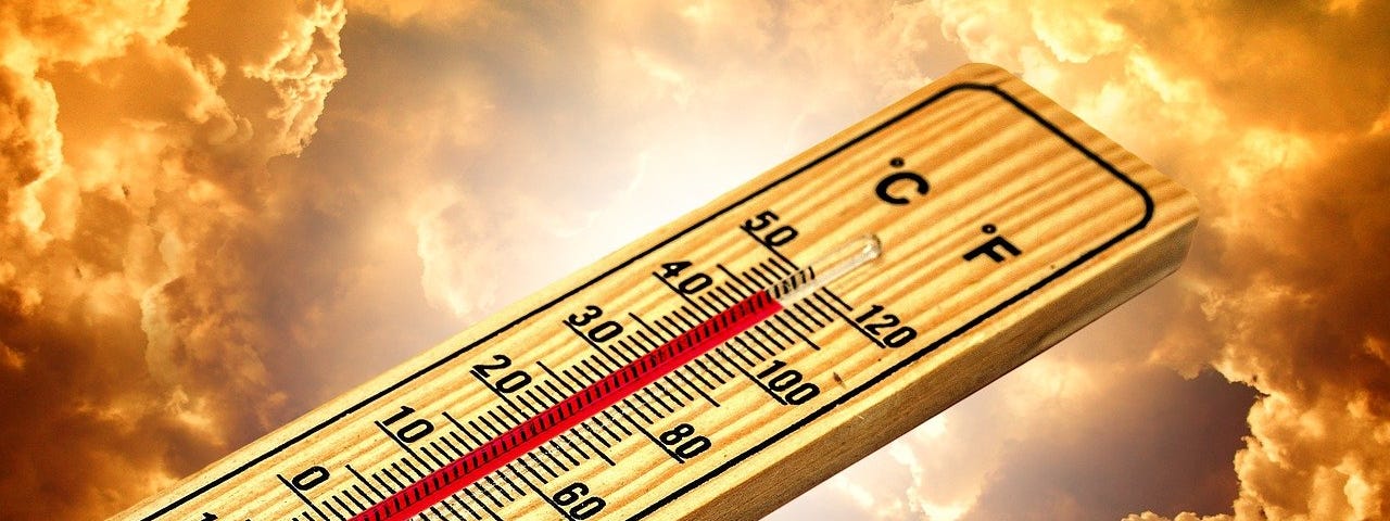 IMAGE: A thermometer signaling hot weather in a heat wave