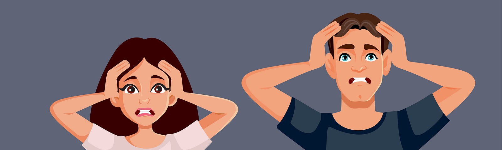 Illustration of a stressed man and woman (relationships, annoying habits, annoying partners, conflict in relationships)