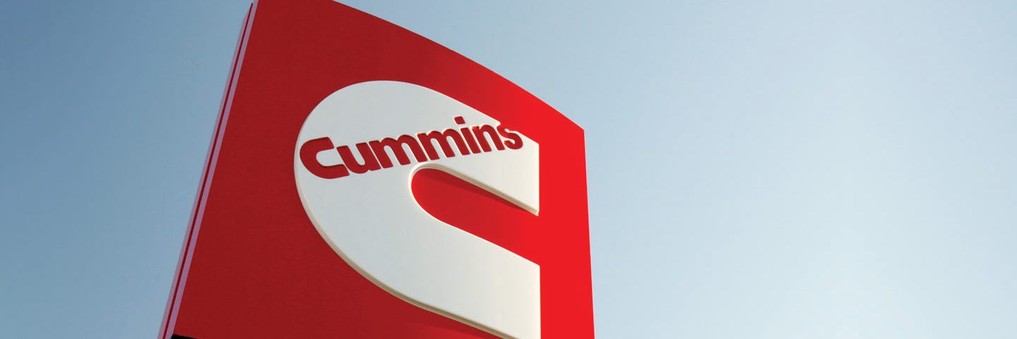 Signage for Cummins, headquartered in Columbus, Indiana