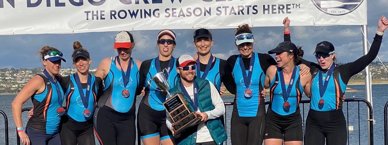 Women’s Masters A 8+ on the podium! Photo property of the author.