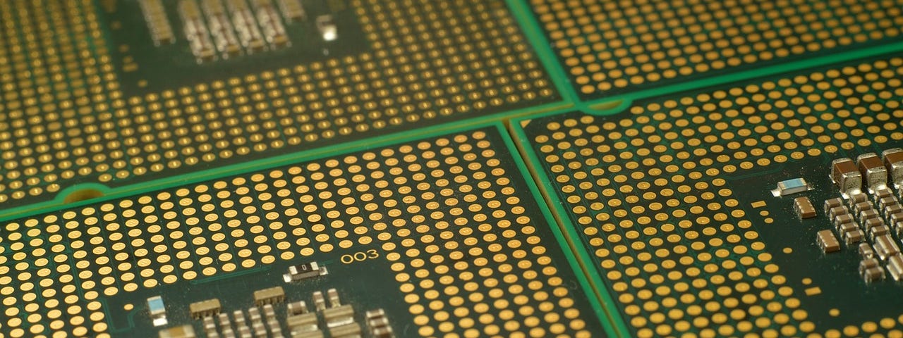 IMAGE; Several microprocessors with their golden connections