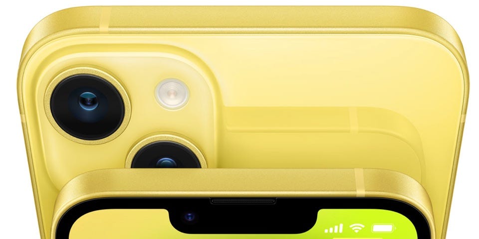 Product image of the new yellow iPhone 14