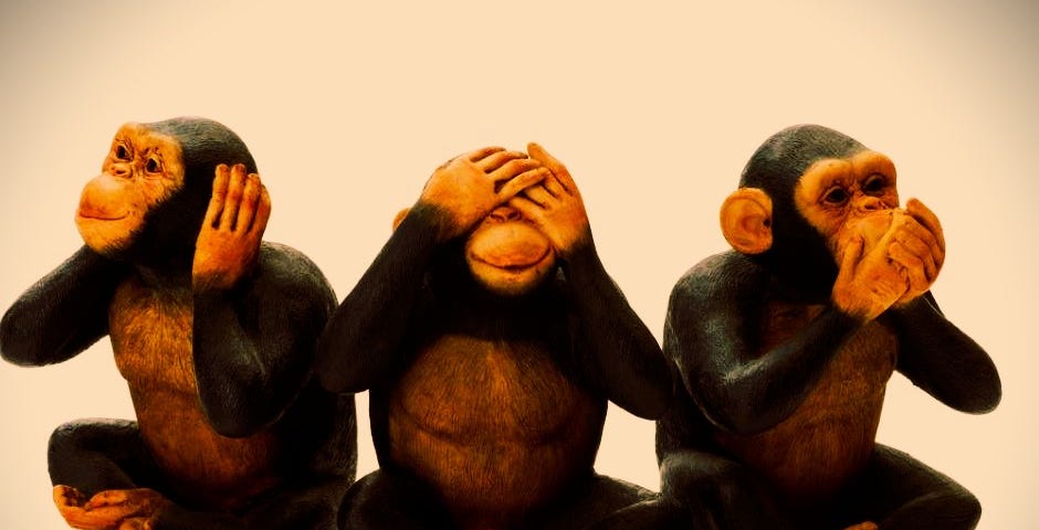 Three monkeys, see no evil, hear no evil