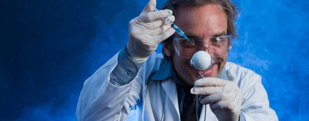 A crazy looking scientist doing lab experiments