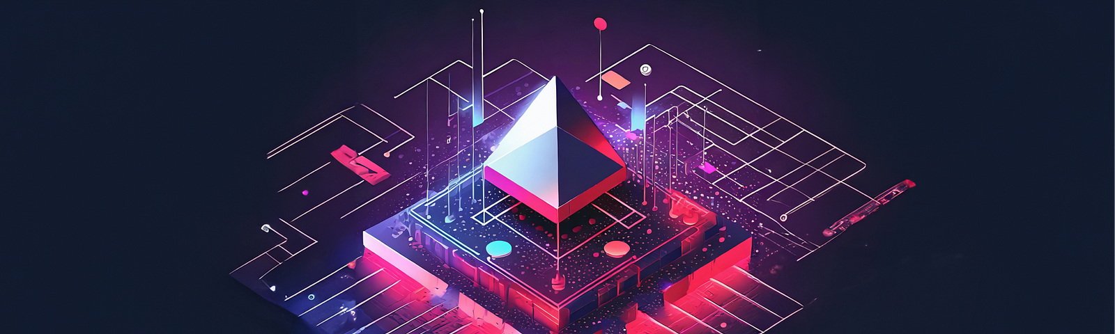 Futuristic 3D virtual landscape with neon accents and abstract geometric structures, representing advanced digital asset management and visualization for an article on the latest 3D DAM system migration best practices from Designhubz.