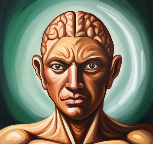 AI image created with prompt, “human brain fighting stress.” It shows a person with their brain uncovered by skin and appearing fierce.