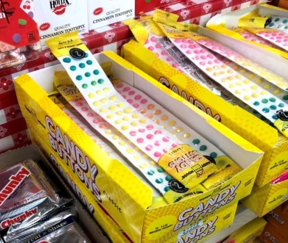 Box of Candy Buttons at a candy store