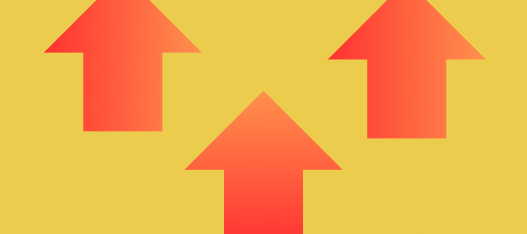 Red-orange upward pointing arrows against yellow background.