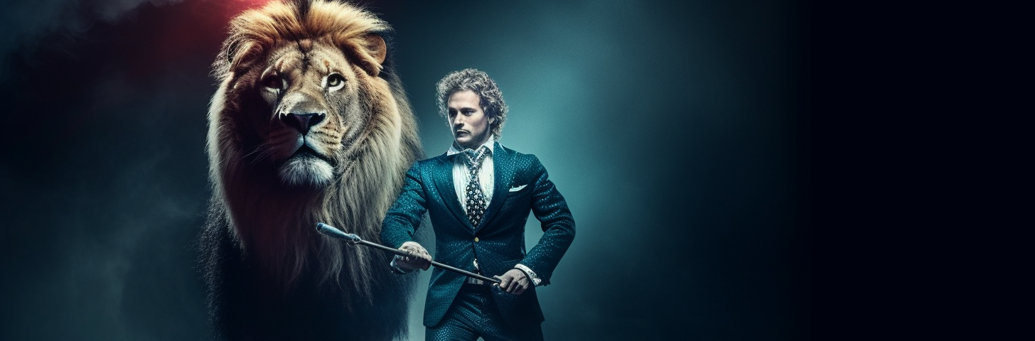 Entrepreneur Lion-tamer: Image by David Watson and Midjourney