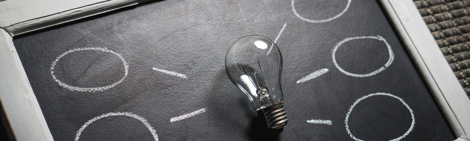 Light bulb with idea bubbles on a chalkboard